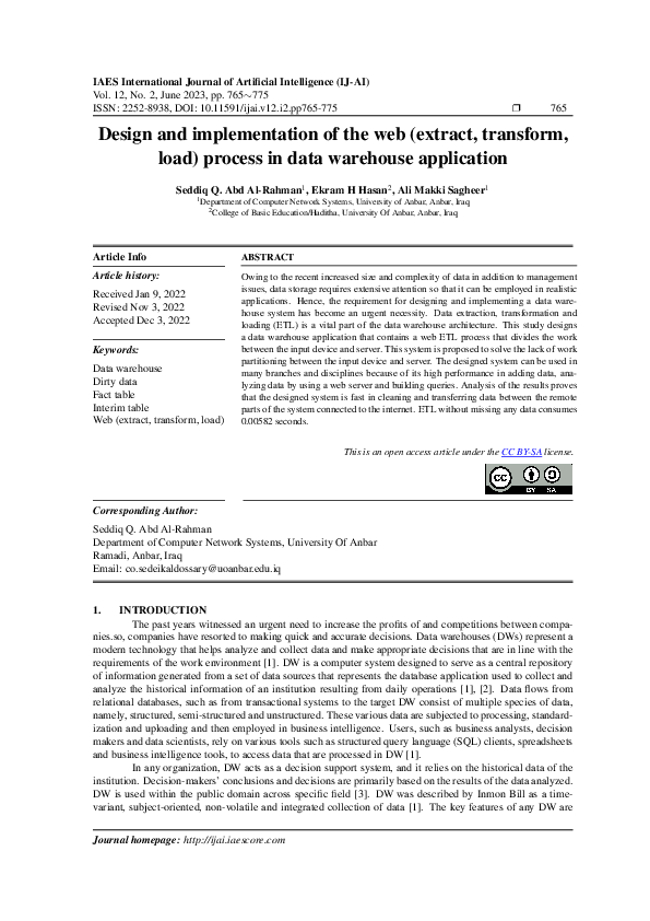 (PDF) Design and implementation of the web (extract, transform, load ...