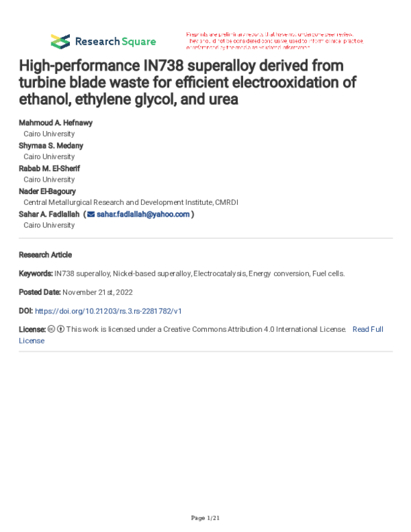 High-performance IN738 superalloy derived from turbine blade waste for efficient electrooxidation of ethanol, ethylene glycol, and urea