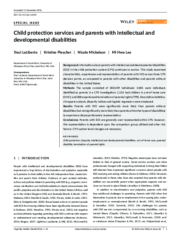 (PDF) Child protection services and parents with intellectual and ...