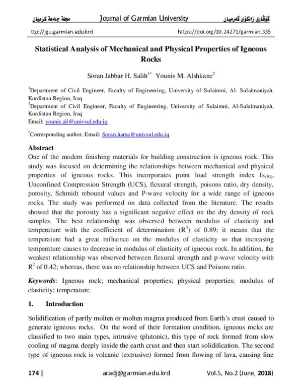 (PDF) Statistical Analysis of Mechanical and Physical Properties of ...