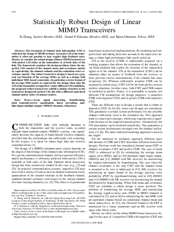 (PDF) Statistically Robust Design of Linear MIMO Transceivers