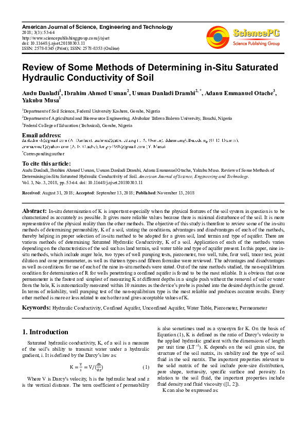 (PDF) Review of Some Methods of Determining in-Situ Saturated Hydraulic ...