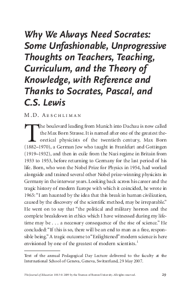 (PDF) Why We Always Need Socrates: Some Unfashionable, Unprogressive ...