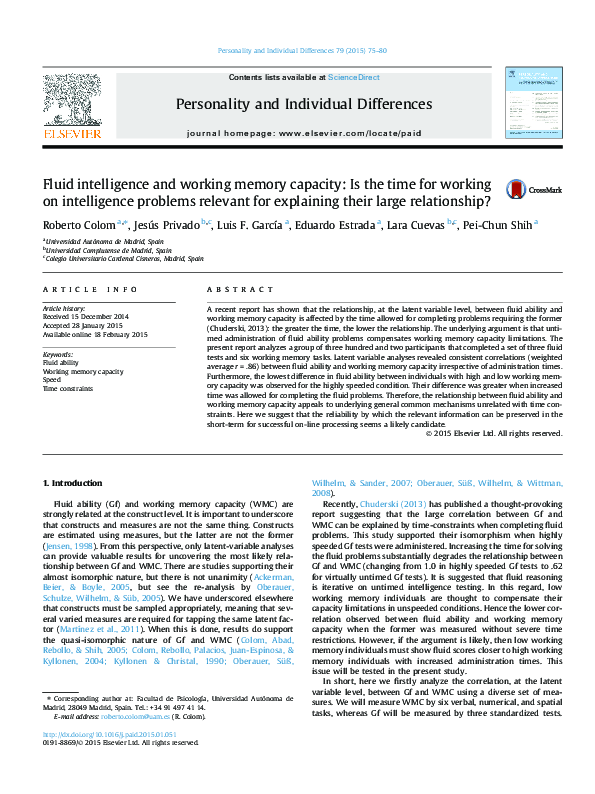 (PDF) Fluid intelligence and working memory capacity: Is the time for ...
