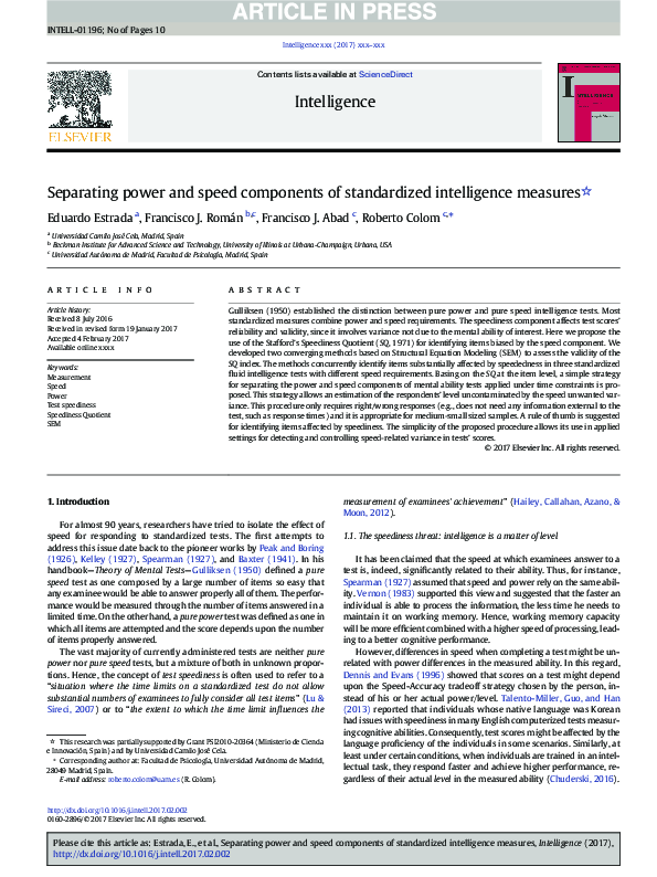 (PDF) Separating power and speed components of standardized ...