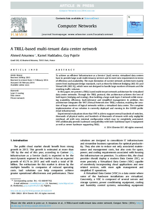 (PDF) A TRILL-based multi-tenant data center network