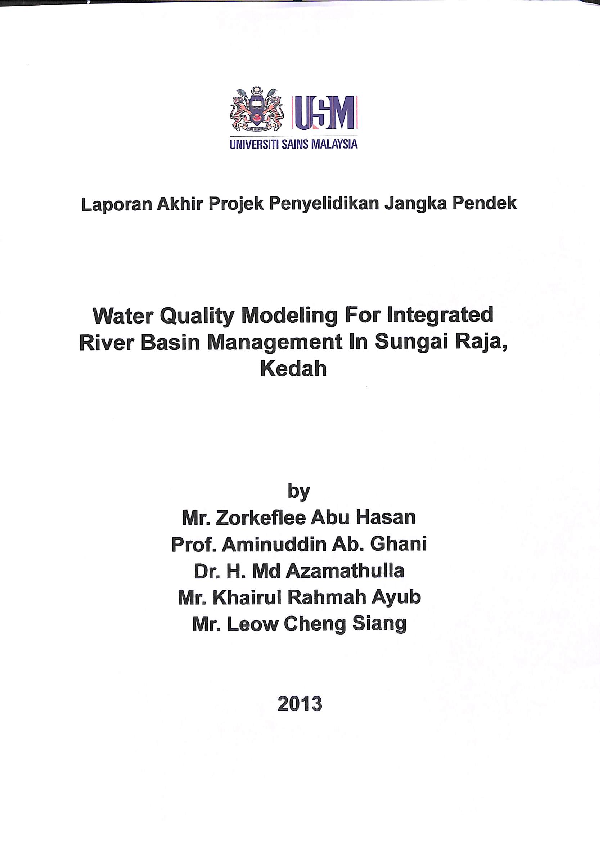 (PDF) Water Quality Modeling For Integrated River Basin Management In ...