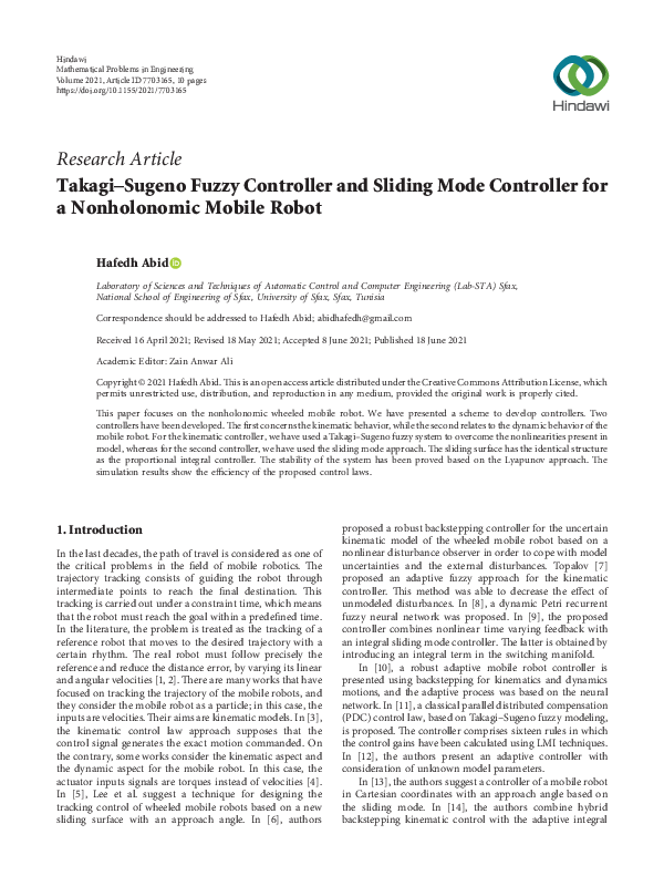 (PDF) Takagi–Sugeno Fuzzy Controller and Sliding Mode Controller for a ...