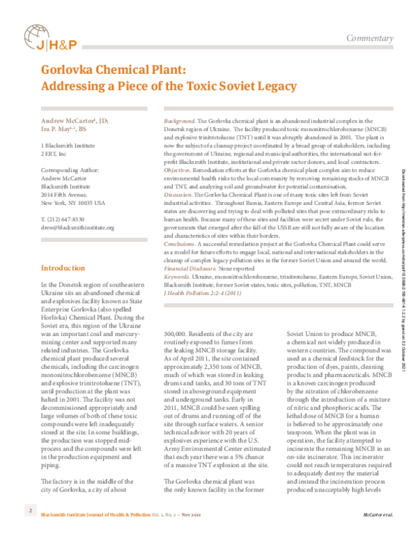 (PDF) Gorlovka Chemical Plant: Addressing a Piece of the Toxic Soviet ...