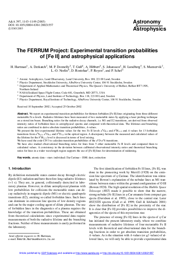 (PDF) The FERRUM Project Experimental transition probabilities of [Fe