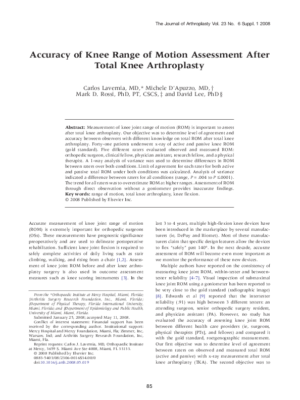 (PDF) Accuracy of Knee Range of Motion Assessment After Total Knee