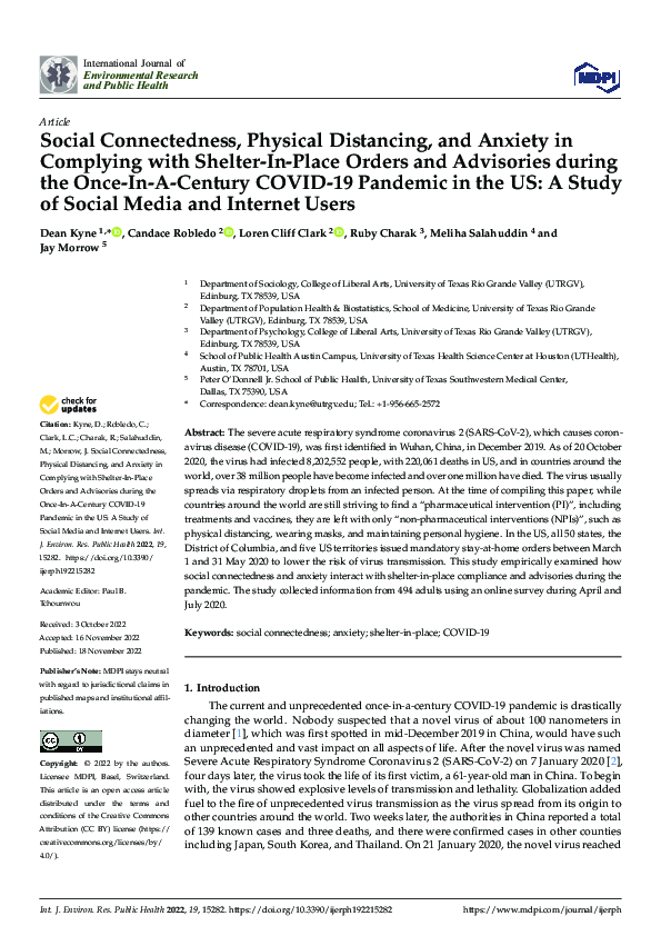 (PDF) Social Connectedness, Physical Distancing, and Anxiety in ...