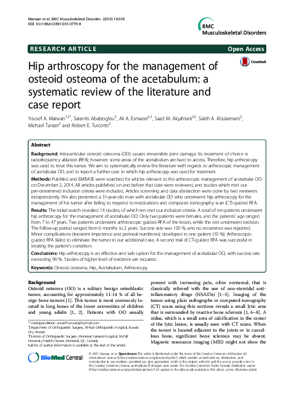 (PDF) Hip arthroscopy for the management of osteoid osteoma of the ...