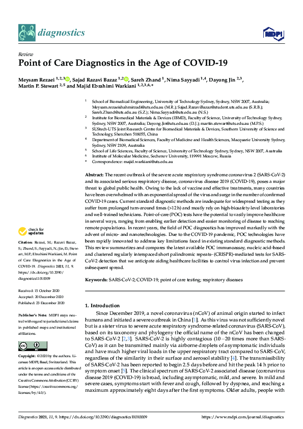 (PDF) Point of Care Diagnostics in the Age of COVID-19