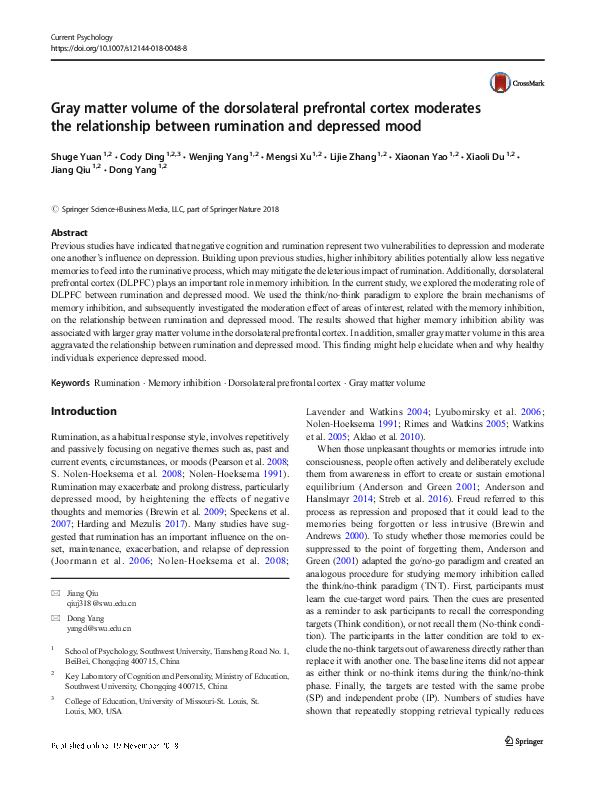 (PDF) Gray matter volume of the dorsolateral prefrontal cortex ...
