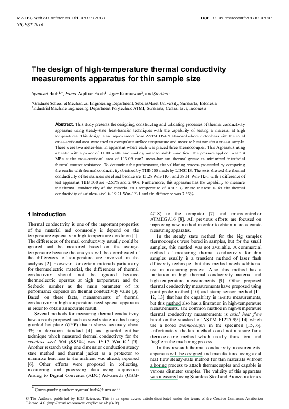 (PDF) The design of high-temperature thermal conductivity measurements ...