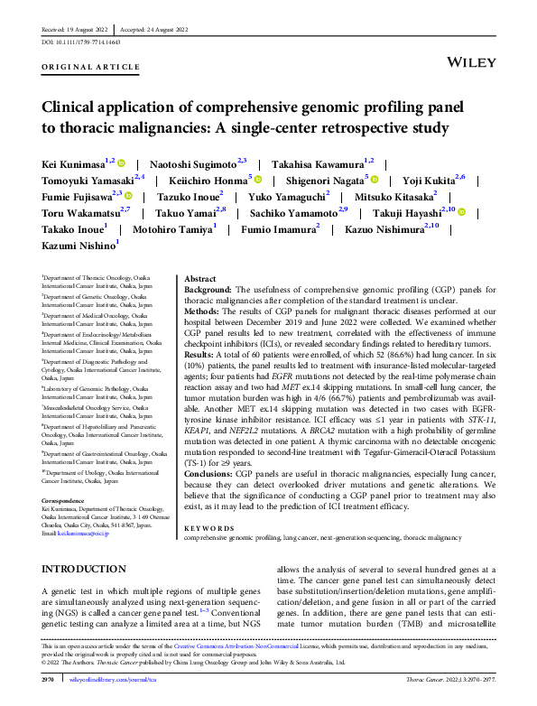 (PDF) Clinical application of comprehensive genomic profiling panel to ...