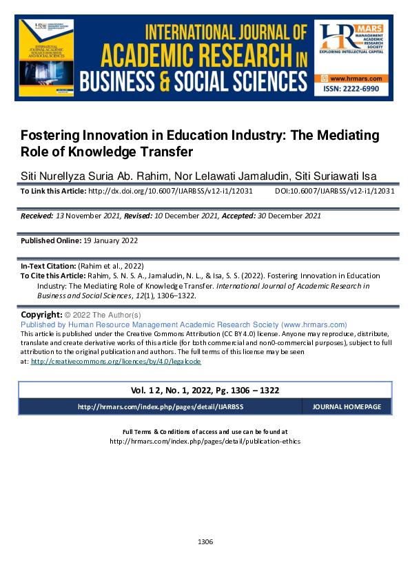 (PDF) Fostering Innovation in Education Industry: The Mediating Role of ...