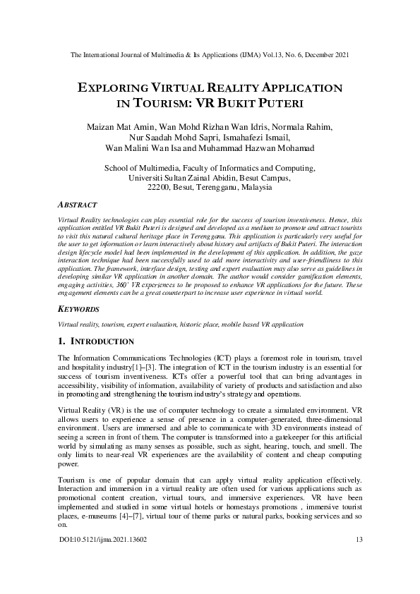 (PDF) Exploring Virtual Reality Application in Tourism VR Bukit Puteri