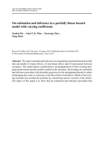 (PDF) On estimation and inference in a partially linear hazard model ...