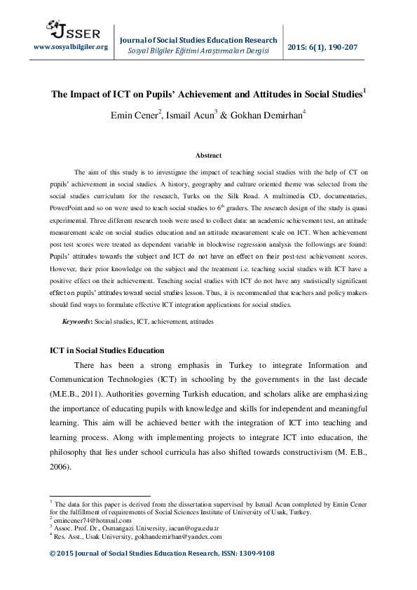 (PDF) The Impact of ICT on Pupils’ Achievement and Attitudes in Social ...