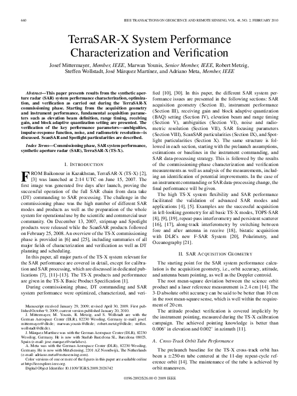 (PDF) TerraSAR-X System Performance Characterization and Verification