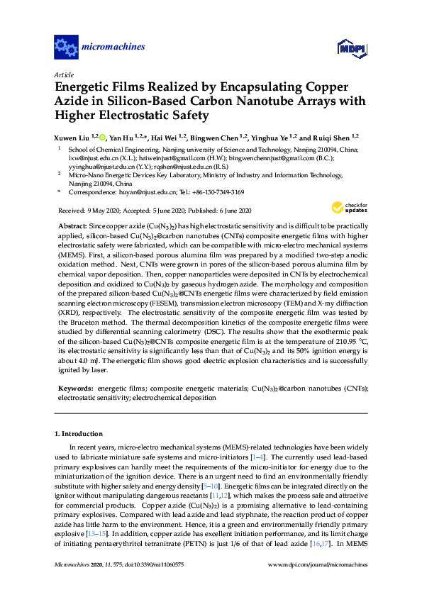 (PDF) Energetic Films Realized by Encapsulating Copper Azide in Silicon ...