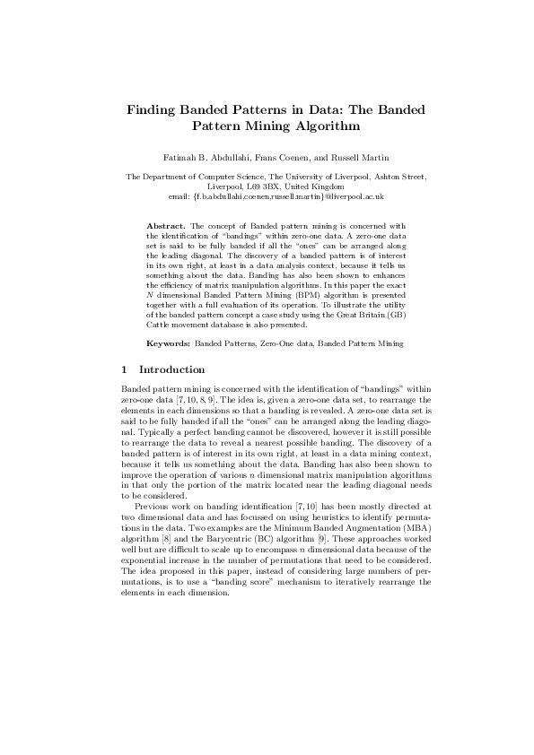 (PDF) Finding Banded Patterns in Data: The Banded Pattern Mining Algorithm