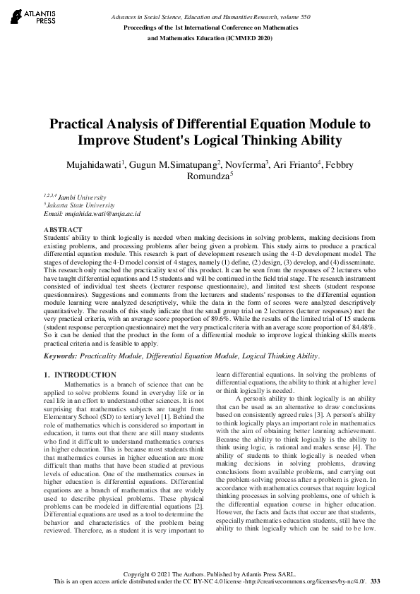 (PDF) Practical Analysis of Differential Equation Module to Improve ...