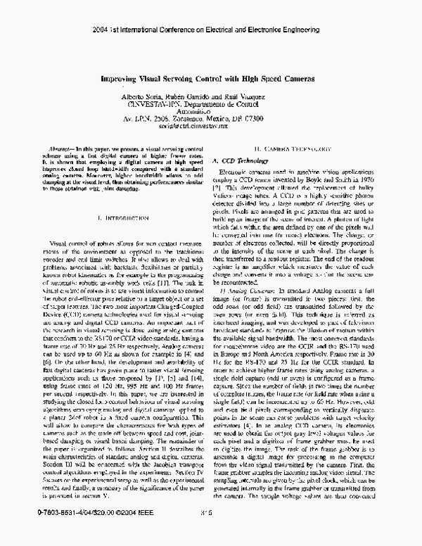 (PDF) Improving visual servoing control with high speed cameras