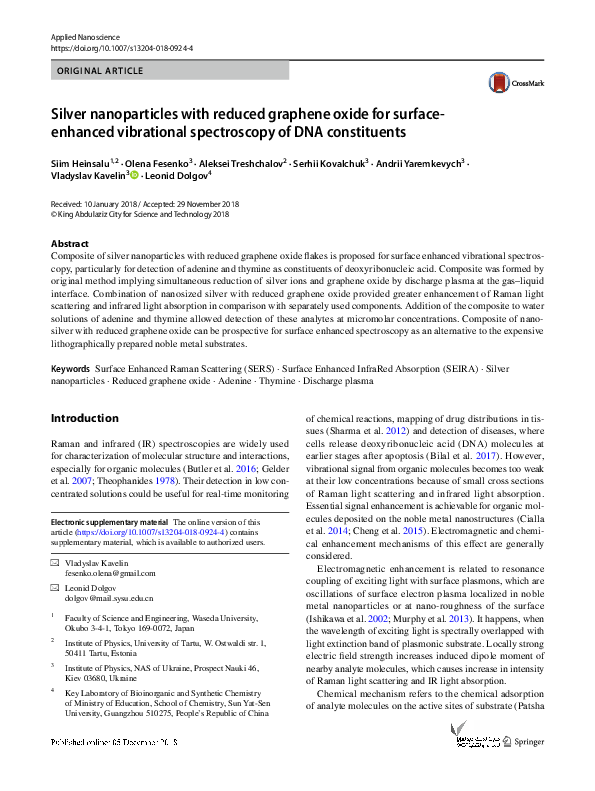 (PDF) Silver nanoparticles with reduced graphene oxide for surface ...