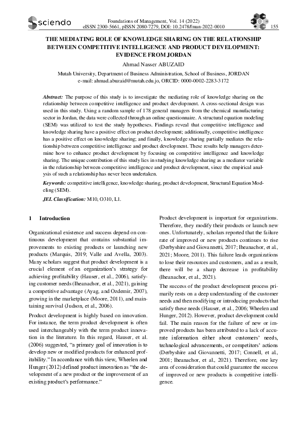 (PDF) The Mediating Role of Knowledge Sharing on the Relationship ...