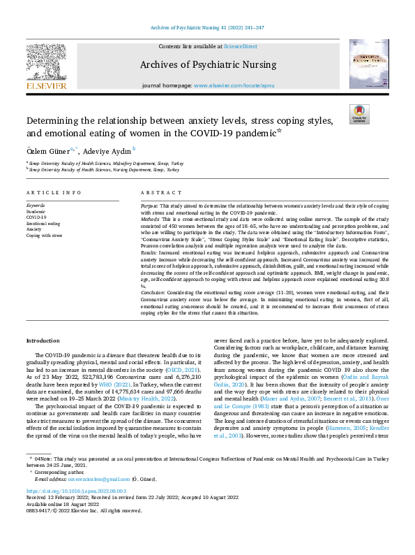 (PDF) Determining the relationship between anxiety levels, stress ...