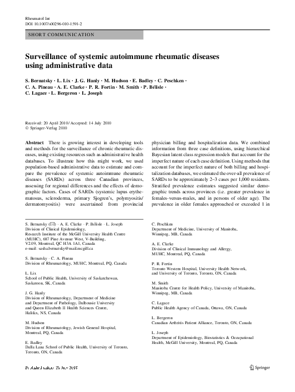 (PDF) Surveillance of systemic autoimmune rheumatic diseases using ...