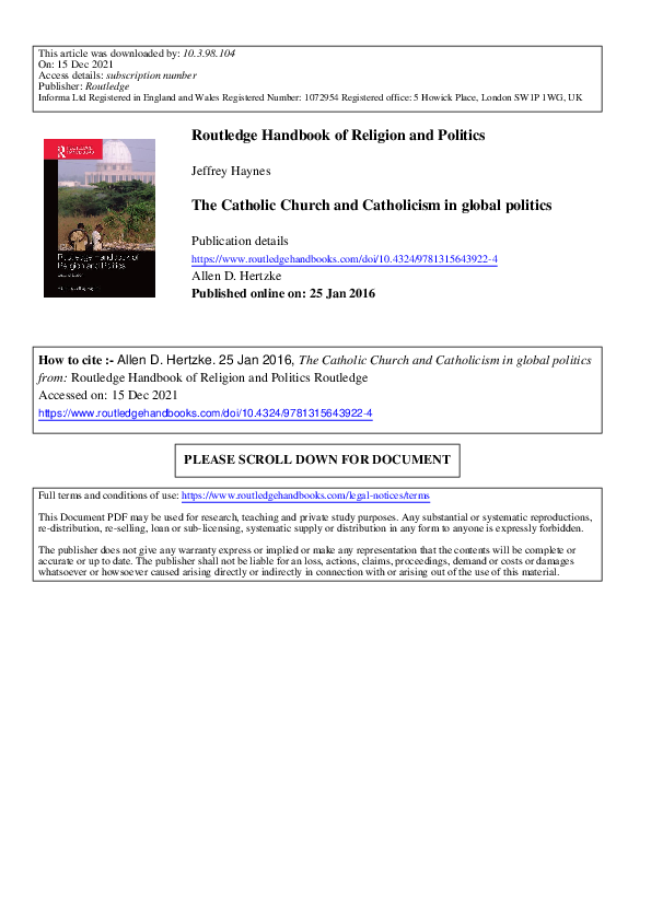 (PDF) The Catholic Church and Catholicism in global politics