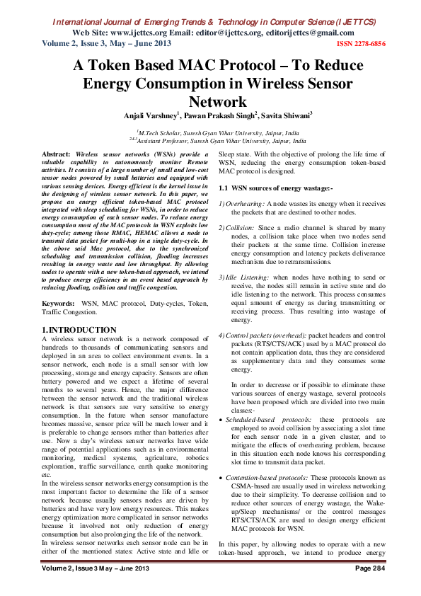 (PDF) A Token Based MAC Protocol – To Reduce Energy Consumption in ...