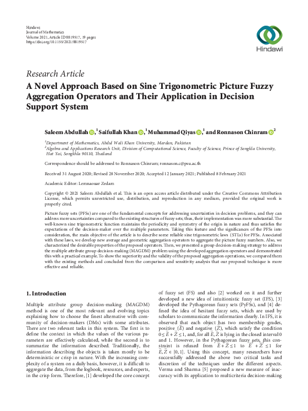 (PDF) A Novel Approach Based on Sine Trigonometric Picture Fuzzy ...