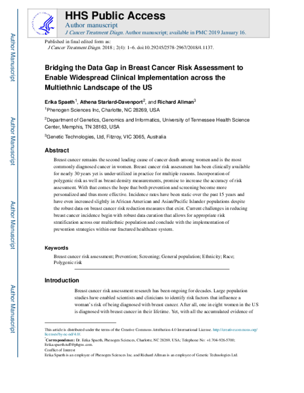 (PDF) Bridging the Data Gap in Breast Cancer Risk Assessment to Enable ...