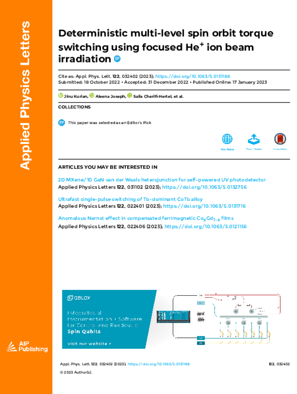 (PDF) Deterministic multi-level spin orbit torque switching using ...
