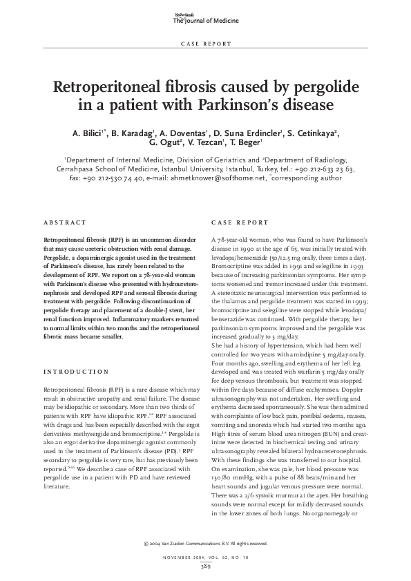 (PDF) Retroperitoneal fibrosis caused by pergolide in a patient with ...