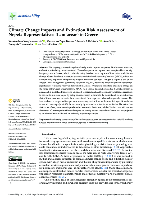 (PDF) Climate Change Impacts and Extinction Risk Assessment of Nepeta ...