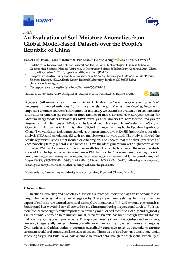(PDF) An Evaluation of Soil Moisture Anomalies from Global Model-Based ...