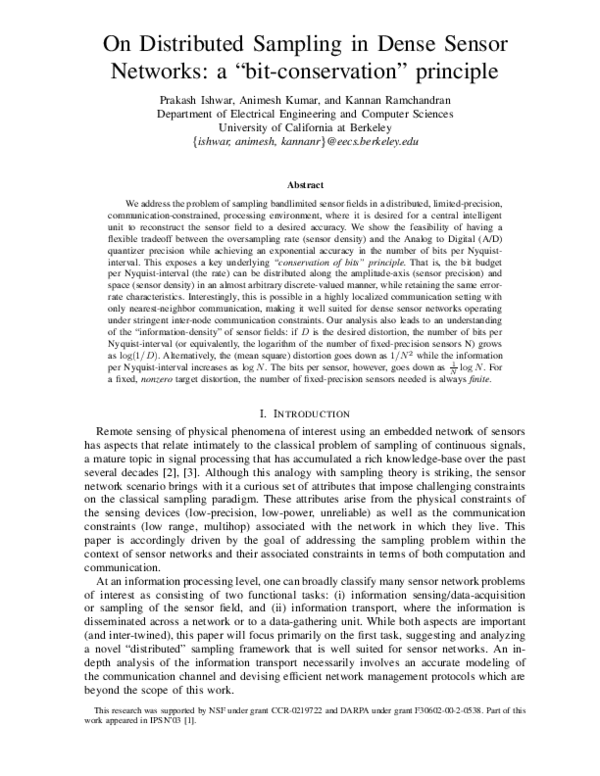 (PDF) Distributed Sampling for Dense Sensor Networks: A “Bit ...