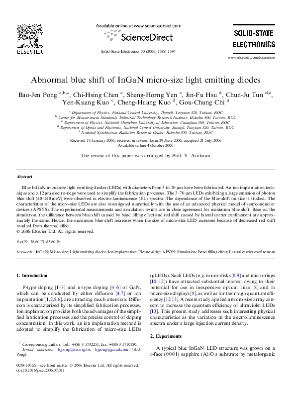 (PDF) Abnormal blue shift of InGaN micro-size light emitting diodes