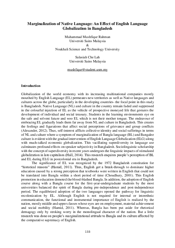 (PDF) Marginalization of Native Language: An Effect of English Language ...