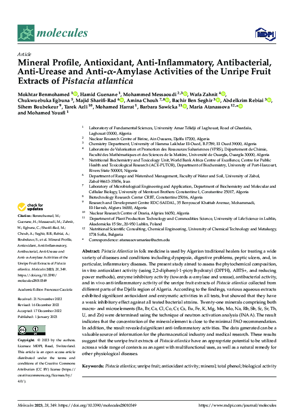 (PDF) Mineral Profile, Antioxidant, Anti-Inflammatory, Antibacterial ...