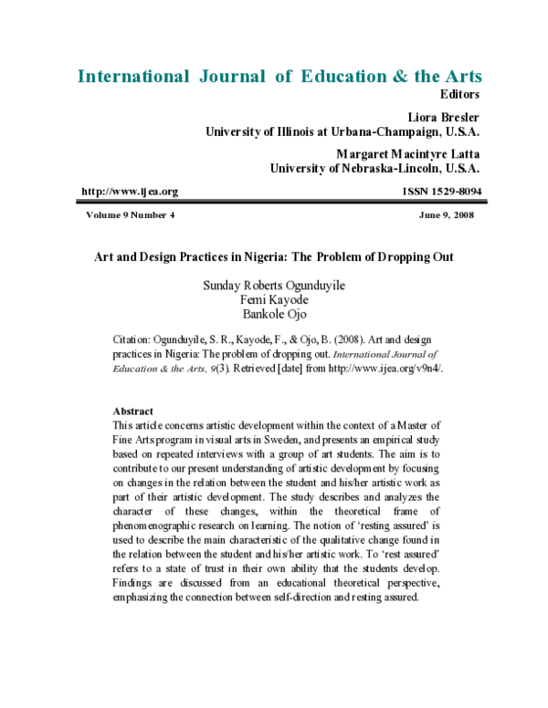 (PDF) Art and Design Practices in Nigeria: The Problem of Dropping Out