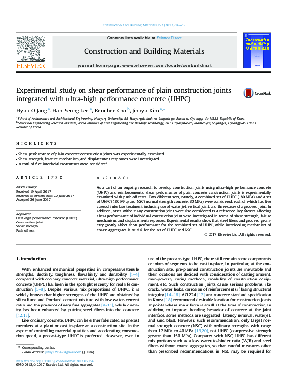 (PDF) Experimental study on shear performance of plain construction ...