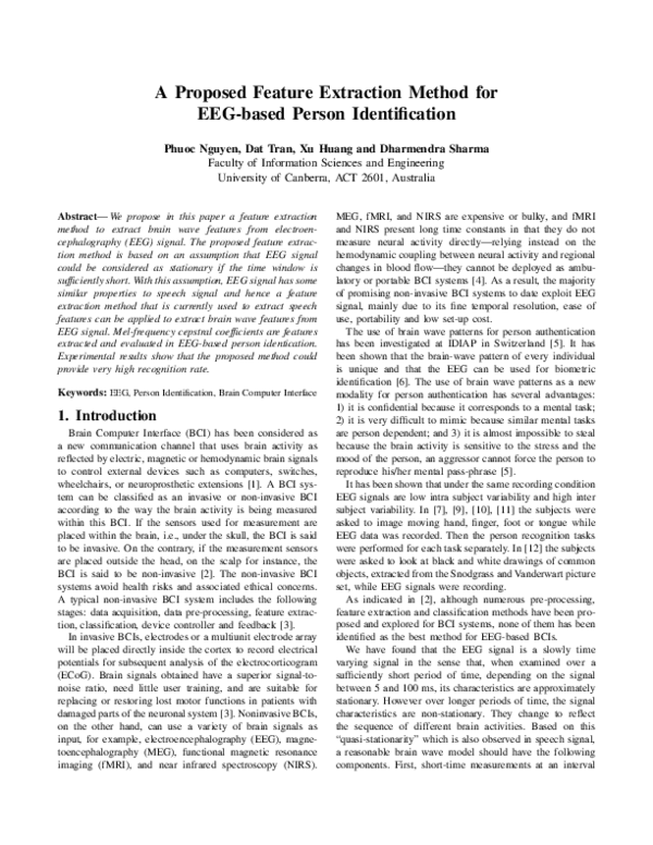 (PDF) A Proposed Feature Extraction Method for EEG-based Person ...