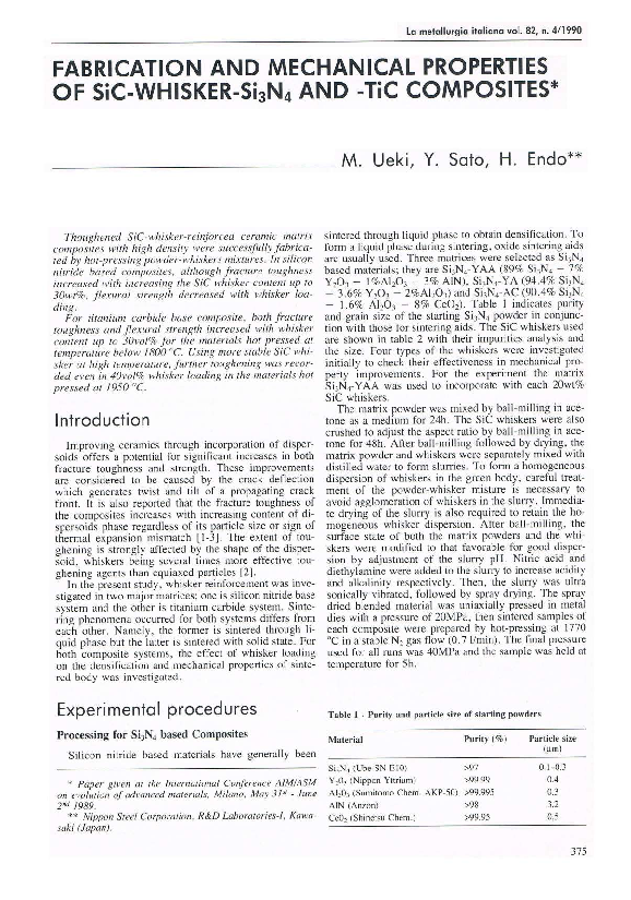(PDF) FABRICATION AND MECHANICAL PROPERTIES OF SiC WHISKER Si3N4 AND ...